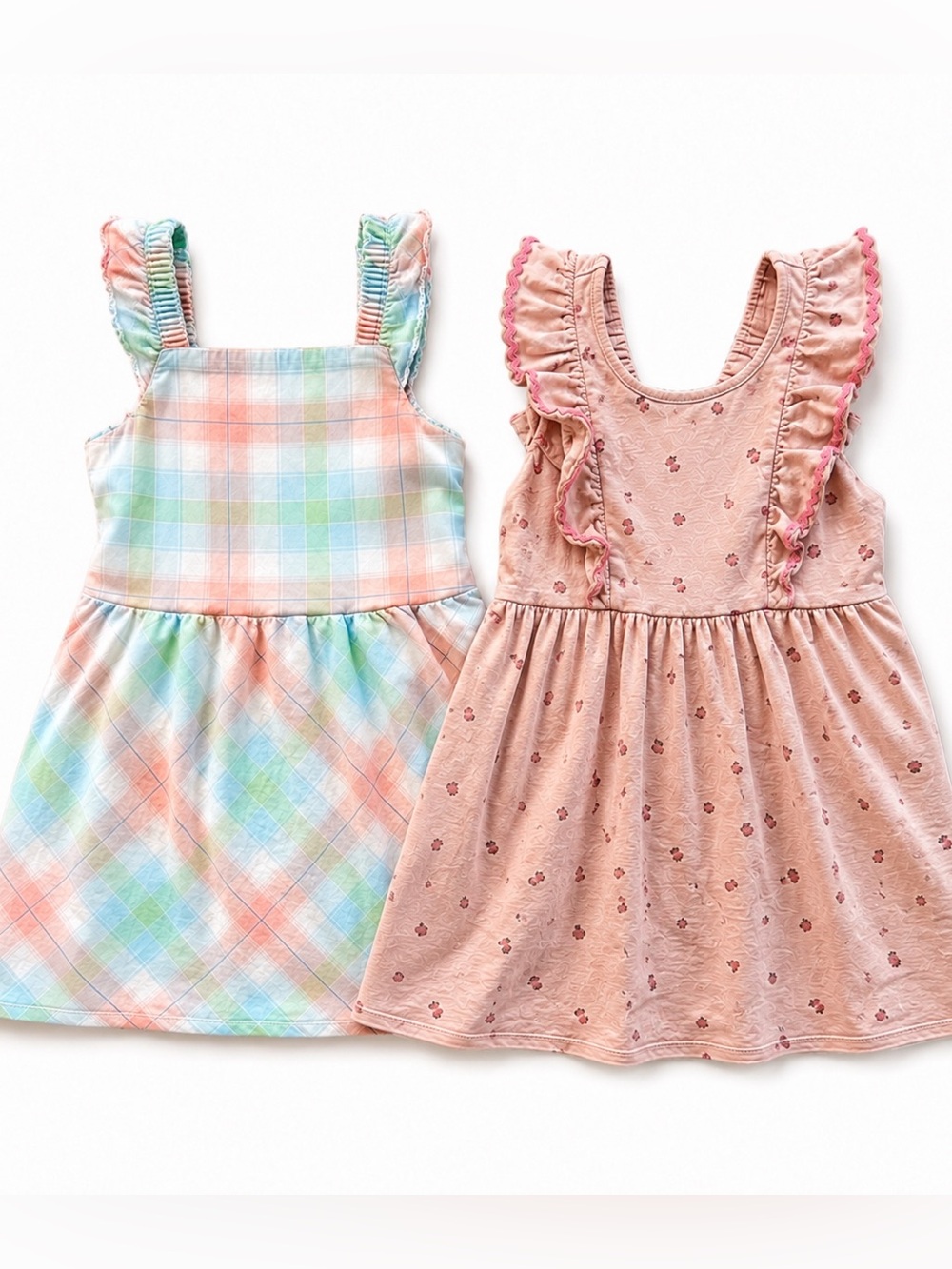 Girls' Dress Lot 4T Dress Bundle Pastel Plaid and Pink Floral Summer Dress Set